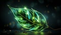 Fantasy background with luminous green leaf and smoke. AI generated