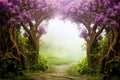 Fantasy background. Magic forest.Beautiful spring landscape.Lilac trees in blossom, Royalty Free Stock Photo