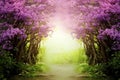 Fantasy background. Magic forest.Beautiful spring landscape.Lilac trees in blossom, Royalty Free Stock Photo