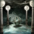 Fantasy background with moon columns and armillary 3