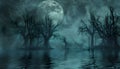 Fantasy background with moon dead trees Royalty Free Stock Photo