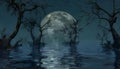 Fantasy background with moon dead trees Royalty Free Stock Photo