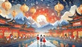 Fantasy background with mysterious ancient Chinese temple in mountains