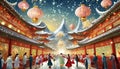 Fantasy background with mysterious ancient Chinese temple in mountains