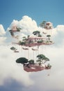 Fantasy background nature landscape tree illustration island cloud grass sky floating Royalty Free Stock Photo