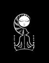 Fantasy background with a woman yogi. Black and white. Vector.