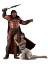 Fantasy barbarian warrior with female companion