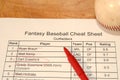 Fantasy baseball draft cheat sheet Royalty Free Stock Photo