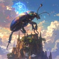 Fantasy beetle on castle tower magic Royalty Free Stock Photo