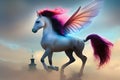 Fantasy being, white horse with fairy wings and purple hair Royalty Free Stock Photo