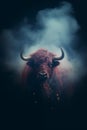 Fantasy big horned bison - bison deity - bison god - dark background