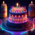 fantasy birthday cake with glowing neon lights