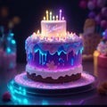 fantasy birthday cake with glowing neon lights