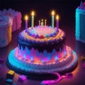 fantasy birthday cake with glowing neon lights