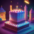 fantasy birthday cake with glowing neon lights