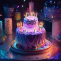 fantasy birthday cake with glowing neon lights