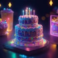 fantasy birthday cake with glowing neon lights