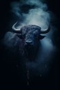 Fantasy black bison - bison deity - bison god - dark background