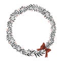 Fantasy black ivy fern leaves , red berry and red bow wreath for decoration on Christmas holiday event