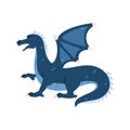 Fantasy blue dragon character, flat vector illustration isolated on background. Royalty Free Stock Photo