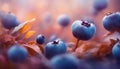 Fantasy blueberry. Abstract background. Blurred fabulous colored berry background. Selective focus. AI generated