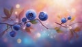 Fantasy blueberry. Abstract background. Blurred magical colored berry background. Selective focus. AI generated