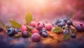 Fantasy blueberry. Abstract background. Blurred magical colorful berry background. AI generated