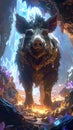 Fantasy boar creature standing in fire Royalty Free Stock Photo