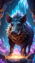 Fantasy boar in mystical cave environment Royalty Free Stock Photo