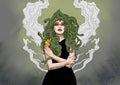 Fantasy book illustration of Gorgona Medusa myths of ancient Greece