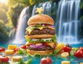Fantasy Burger by a Waterfall Royalty Free Stock Photo