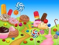 Fantasy candyland with dessrts and sweets