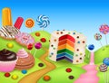 Fantasy candyland with dessrts and sweets Royalty Free Stock Photo