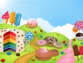 Fantasy candyland with dessrts and sweets