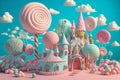 Fantasy candyland in pink and blue color, ai generative Royalty Free Stock Photo