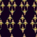 Fantasy cartoon cyberpunk insects seamless pattern.