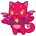 Fantasy cartoon kitten with horns, wings and bells