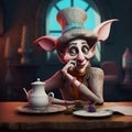 3d illustration of a little mouse in a restaurant. Halloween concept - Generative AI Royalty Free Stock Photo