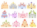 Fantasy cartoon medieval castles. Fairy tale royal kingdom with towers. Ancient dream building for king and queen