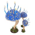 Fantasy cartoon mushrooms on an isolated white background. 3d illustration