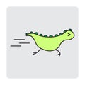 Fantasy cartoon running dinosaur. Animal green illustration. Vector illustration. stock image.