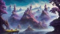 Fantasy Castle city anime art of magestic fortess in fairy land royal background ai generated