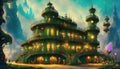 Fantasy Castle city anime art of magestic fortess in fairy land royal background ai generated