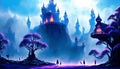 Fantasy Castle city anime art of magestic fortess in fairy land royal background ai generated