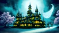 Fantasy Castle city anime art of magestic fortess in fairy land royal background ai generated