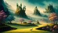 Fantasy Castle city anime art of magestic fortess in fairy land royal background ai generated