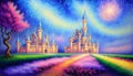 Fantasy Castle city anime art of magestic fortess in fairy land royal background ai generated