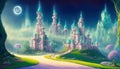 Fantasy Castle city anime art of magestic fortess in fairy land royal background ai generated