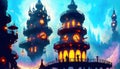 Fantasy Castle city anime art of magestic fortess in fairy land royal background ai generated