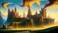 Fantasy Castle city anime art of magestic fortess in fairy land royal background ai generated